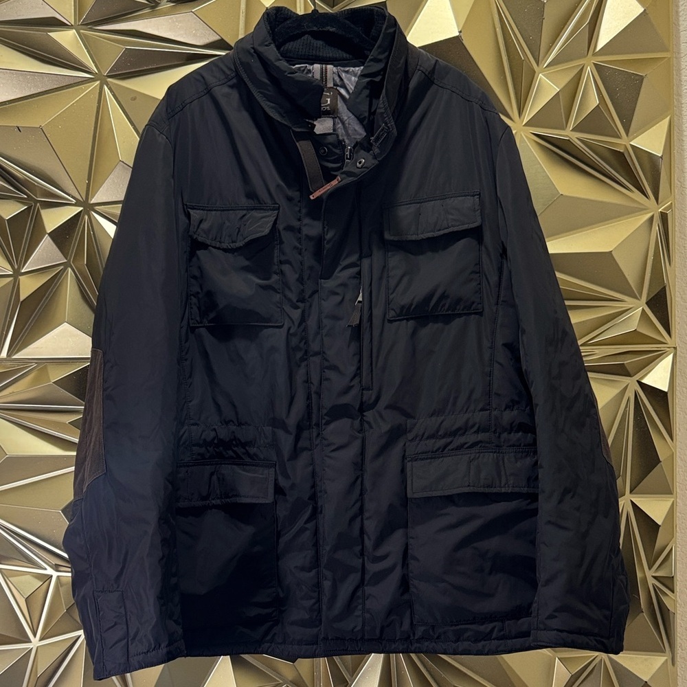Gimo's Mens Black Field Jacket Suede Elbow Patches Italian‎ Made Outerwear